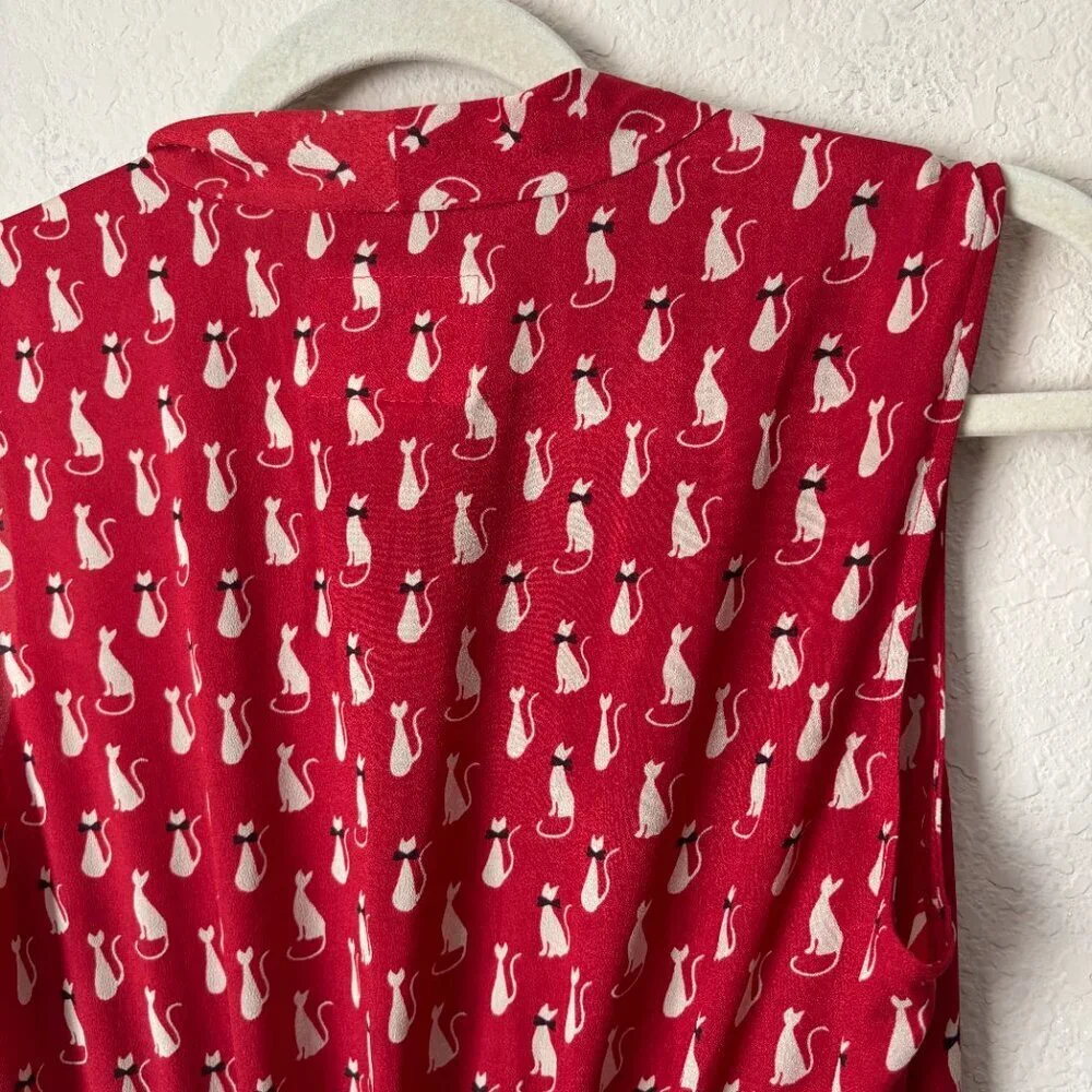 Anthropologie Tabitha Cat Gatto Printed Novelty Dress Striped Tie Neck HTF Rare - Picture 14 of 15